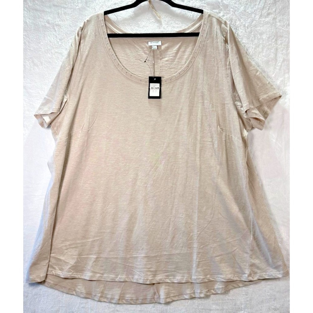 Avenue Nude Beige Studded Scoop Neck Swing Top Plus Size 30/32 NWT Cotton